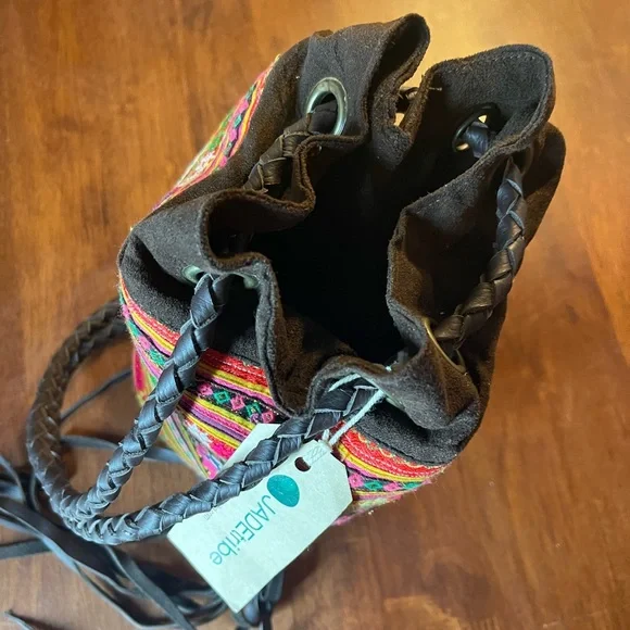 Anthropologie Jadetribe Bucket Festival bag NWT Eliz Vegan Boho Handmade Rare OM - Picture 2 of 15